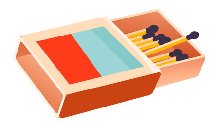 Open box of matches isolated on white background. Cartoon vector illustrationのイラスト素材