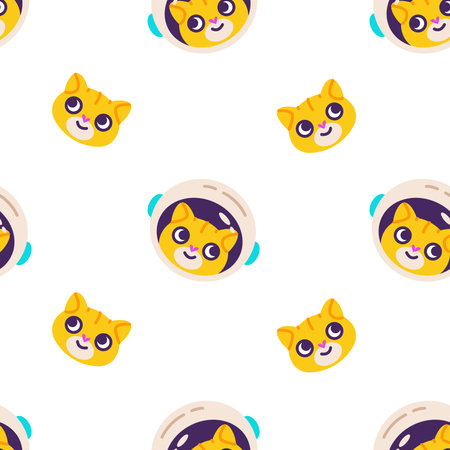 Seamless patterns with cute cats astronauts. Vector space illustrationのイラスト素材