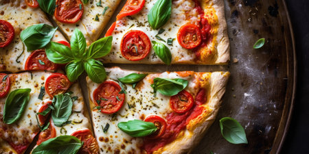 Homemade pizza close-up on a dark backgroundの素材