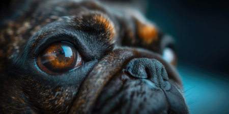 Bulldog eyes macro photography. Domestic purebred dog. Pet care.の素材