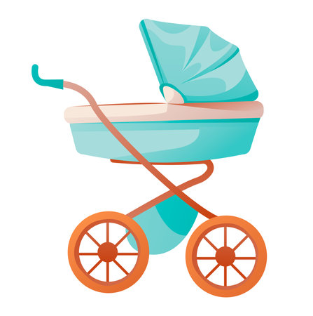 Stroller for a newborn isolated on a white background. Vector illustrationのイラスト素材