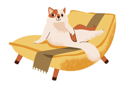 Cat on the chair. Resting cute cat. Flat vector illustration.のイラスト素材