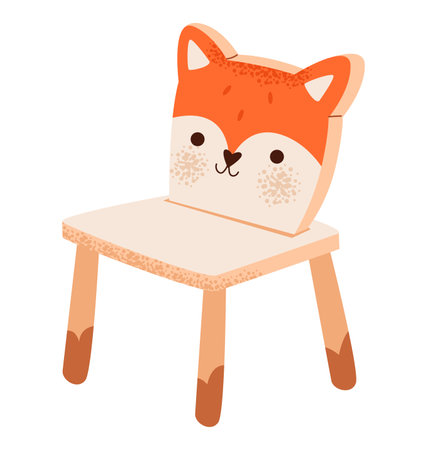 Kids chair in the shape of a fox isolated on a white background. Wooden cute chair. Flat vector illustration.のイラスト素材