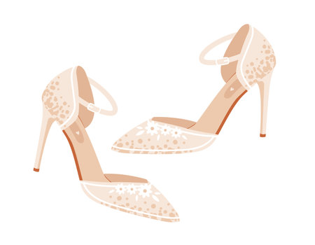 Female wedding elegant shoes with heels. Flat vector illustrationのイラスト素材