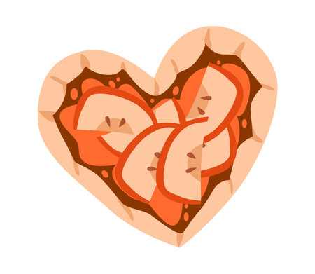 Heart shaped apple tart with caramel filling. Cute tart with apple slices and caramel sauce, perfect for autumn baking, Valentines Day, or romantic dessert themesのイラスト素材