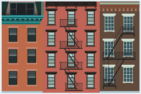 The Three Houses. Background of colored symmetrical houses. Vector illustration EPS 10.のイラスト素材