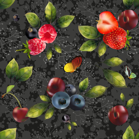 Seamless pattern of fruit on a blackabstract.のイラスト素材