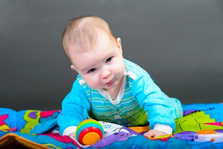 close-up portrait of a beautiful baby, three months oldの写真素材