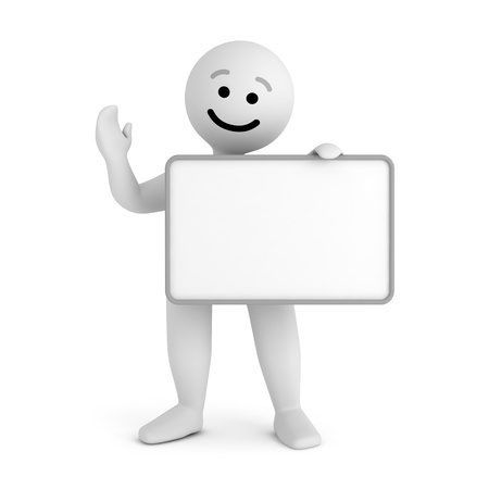 Funny smile character with bannerの写真素材