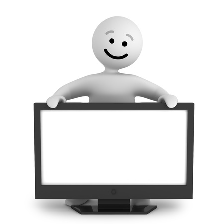 Funny smile character with tv の写真素材