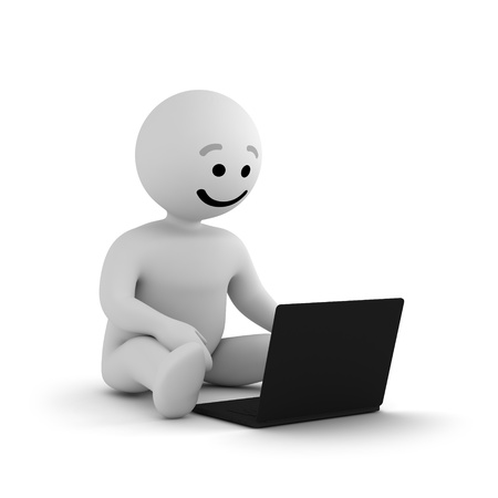 Funny smile character with laptop の写真素材