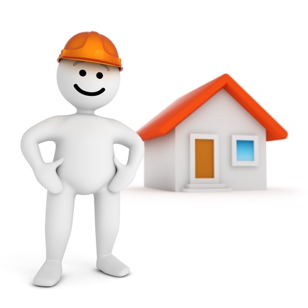 Funny smile character with house の写真素材
