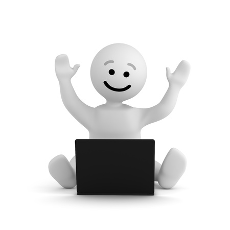 Funny smile character with laptop の写真素材