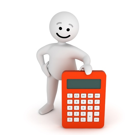 Funny smile character with calculator の写真素材