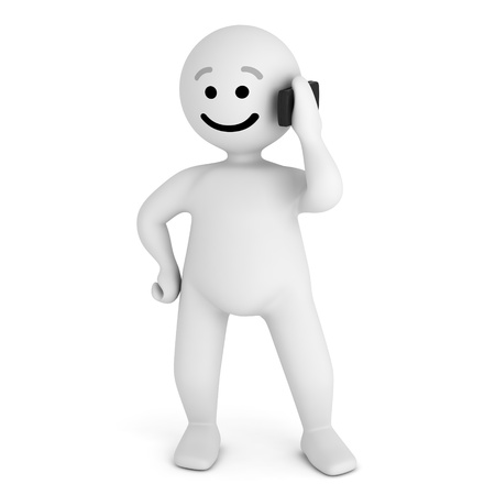 Funny smile character with mobile phone の写真素材