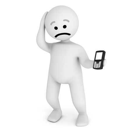 Funny smile character with mobile phone の写真素材