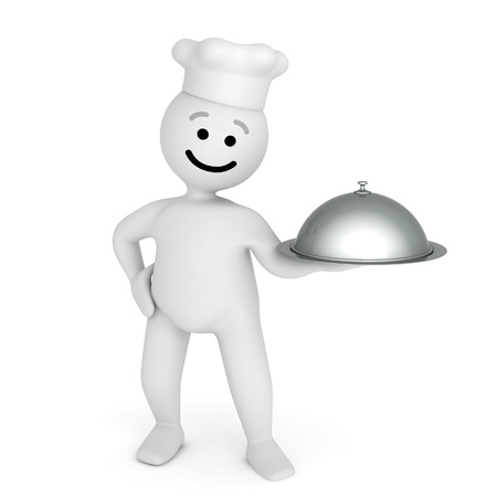 Funny smile character cook with silver tray の写真素材
