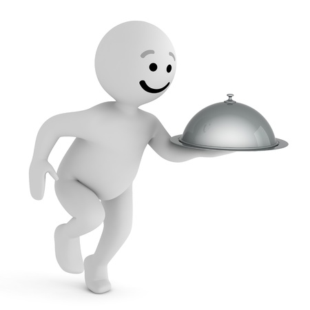 Funny smile character waiter with food trayの写真素材
