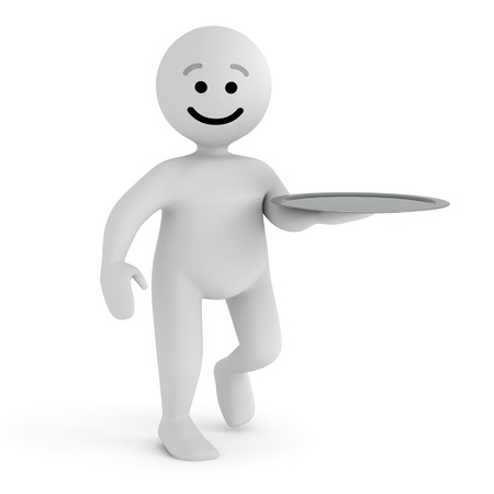 Funny smile character waiter with food trayの写真素材