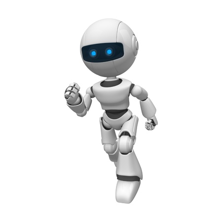 Funny white robot runningの写真素材