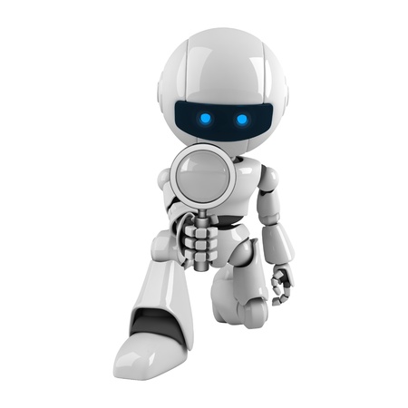 Funny robot with magnifying glass の写真素材