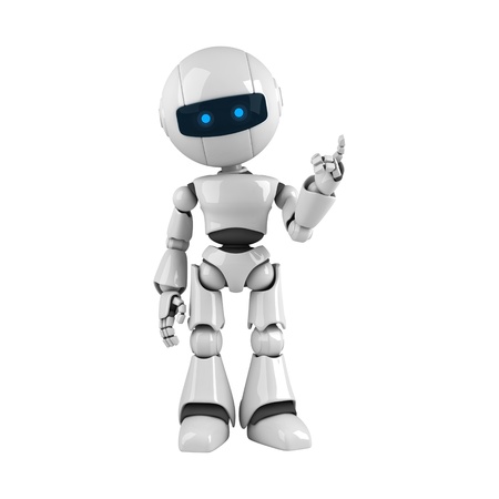 Funny robot stay and show attention from hand and fingersの写真素材