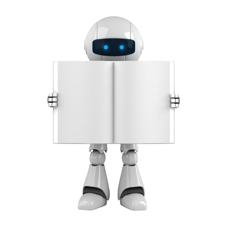Funny robot stay with blank book の写真素材
