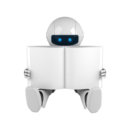 Funny robot sit with blank book の写真素材