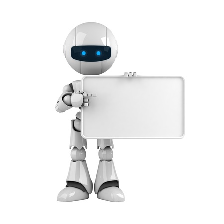 Funny robot stay with blank banner の写真素材