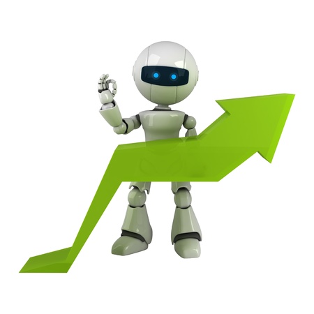 Funny white robot stay with graph arrow の写真素材