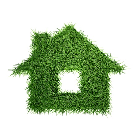 Green grass house isolated on whiteの写真素材