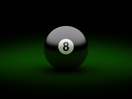 Black billiard ball number eight on tableの写真素材