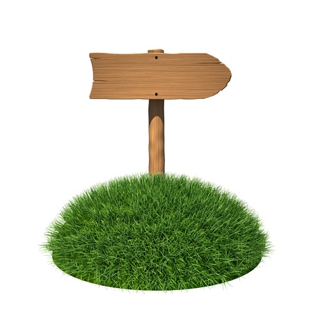 Wooden signboard on grass landの写真素材