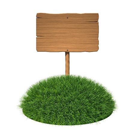 Wooden signboard on grass landの写真素材