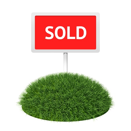 Signboard on grass landの写真素材