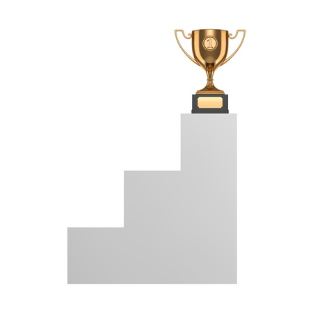 Gold trophy on pedestalの写真素材
