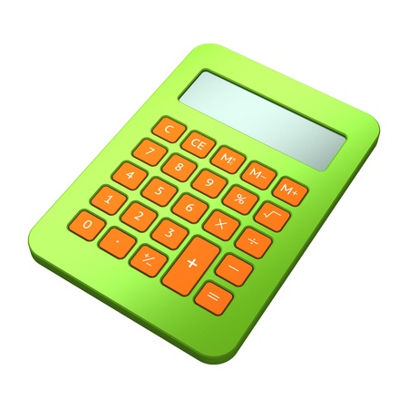 Green calculator on white backgroundの写真素材