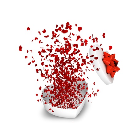 Explosion gift with flow red heartsの写真素材