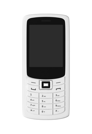 White mobile phone isolated on whiteの写真素材