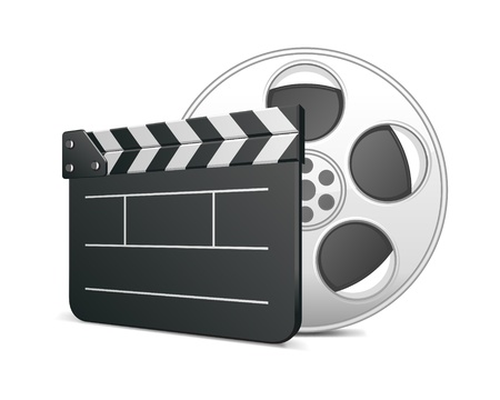 Film clap board and video film tape cinema vector illustration. Eps 10.のイラスト素材