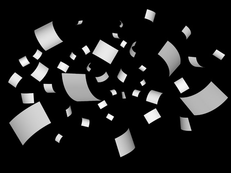 Blank papers fly on blackの写真素材