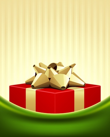 	Red gift with gold bow Christmas vector backgroundのイラスト素材