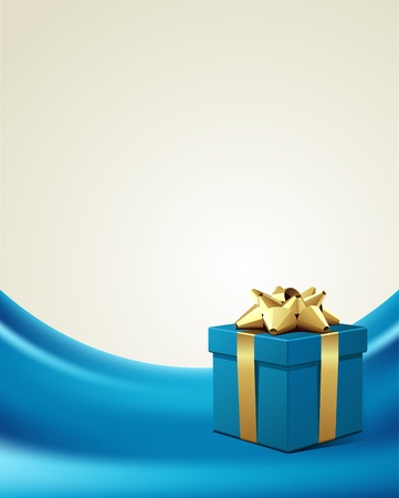 Blue gift with gold bow on silk vector backgroundのイラスト素材