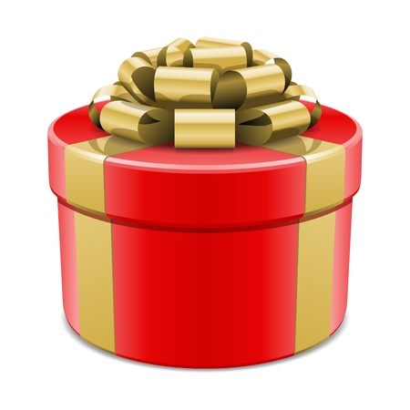 Red gift box with gold bow isolated on white. Vector illustration eps 10. のイラスト素材