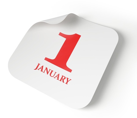 Calendar paper January 1st message isolated on whiteの写真素材