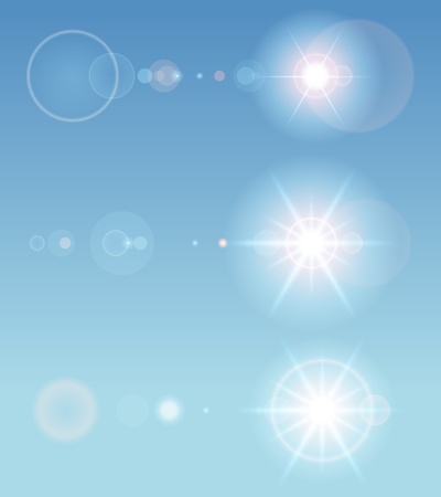 Lens flare set with transparent easy replace background and edit colors. design elements.のイラスト素材