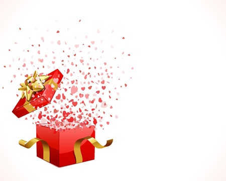 Open gift box with fly heartsのイラスト素材