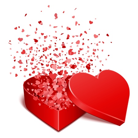 Heart gift present with fly hearts Valentine day vector illustration for designのイラスト素材