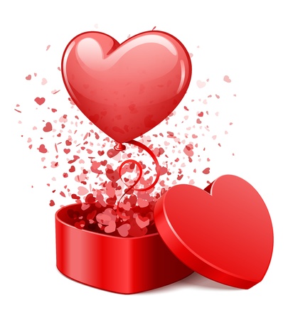 Heart gift present with fly hearts and balloon vector illustration for design のイラスト素材