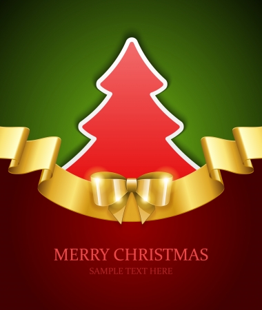 Christmas tree applique and gold bow vector background  Christmas card or invitation のイラスト素材